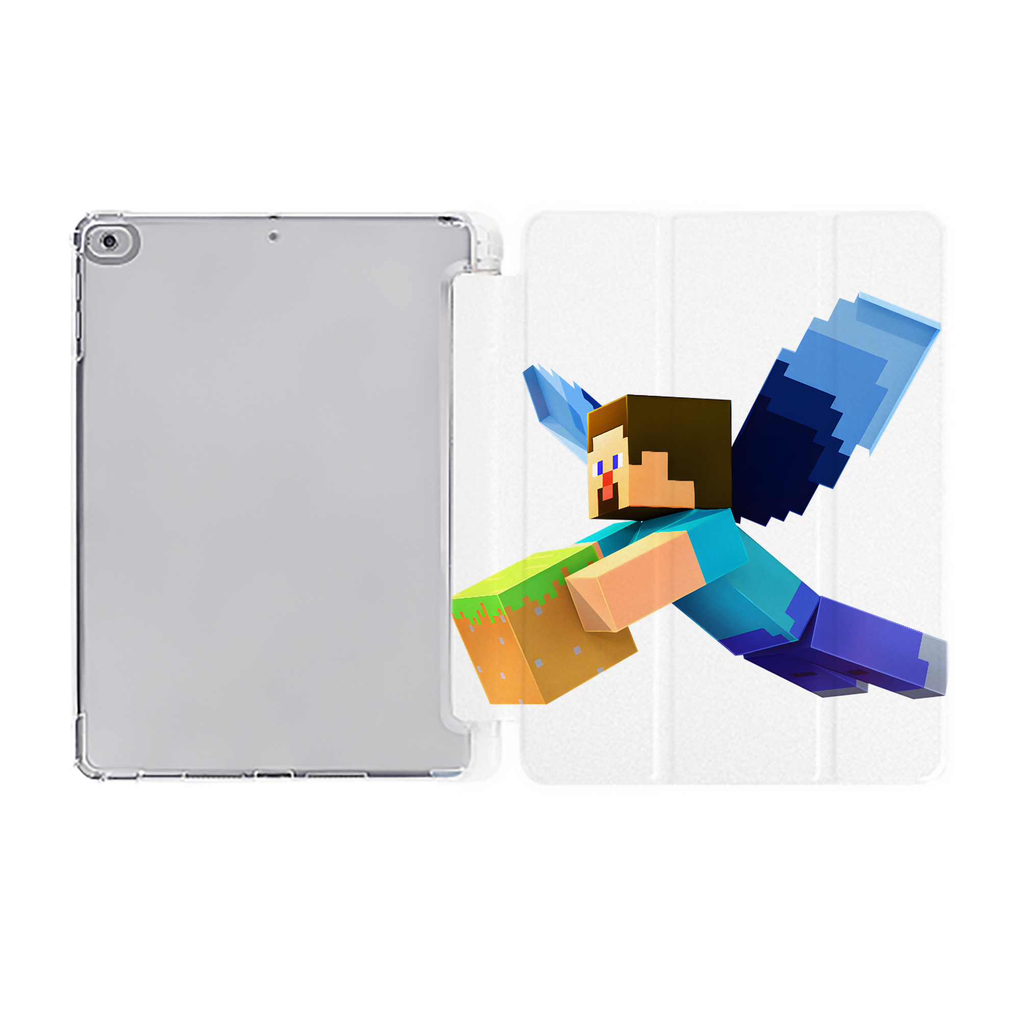 （画像用） マインクラフト ブロックの世界 Minecraft MC Block world IPad ケース ペン収納付き 三つ折りスタンド PUレザー×シリコン 対応機種9.5/10.5/10.9インチ